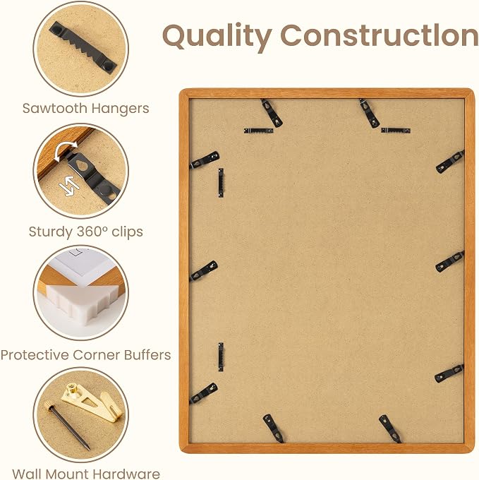 Fun Memories 9x12 Picture Frame - Solid Teak Wood Frame with Real Glass, 9x12 Wooden Frame with Mat for 6x8, Perfect for Horizontal or Vertical Hanging by Wall, Natural Teak