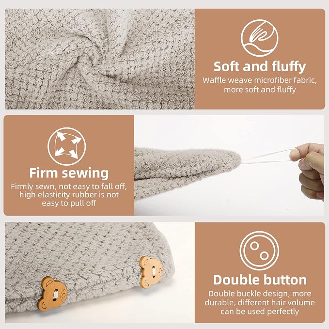 CZZXI 3 PCS Microfiber Hair Towel, Hair Wraps for Women Wet Hair | Fast Drying Hair Turban, Anti Frizz Head Towels Wrap for Curly Hair (Beige, Khaki, Grey)