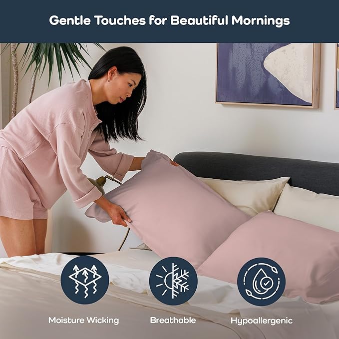 Olive + Crate Tencel Eucalyptus Pillowcases - 100% Tencel Lyocell Cooling Pillow Cases for Hot Sleepers - Hypoallergenic, Moisture-Wicking, Silk Alternative, Vegan - King Size Set of 2 [Rose Blush]
