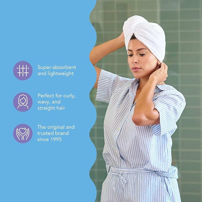 Turbie Twist 2-Pack Microfiber Hair Towel for Beauty, Travel, Gifting - Hair Wrap Turban for Straight, Wavy & Curly Hair - Premium Personal Care - Bermuda & Peach