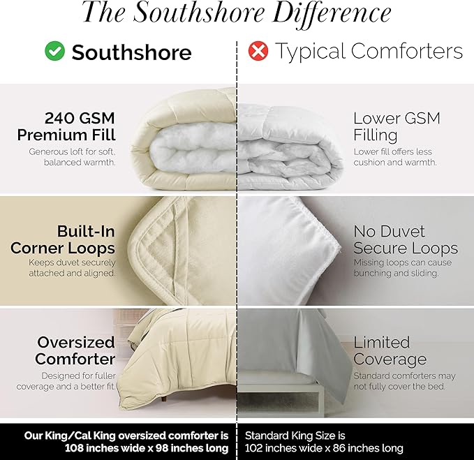 Southshore Fine Living, Inc. Oversized King Comforter Only for Guest Room, Pet Hair Resistant Bedding Comforters, Down Alternative Comforters, Hotel Quality Cream Comforter King for Vacation Homes