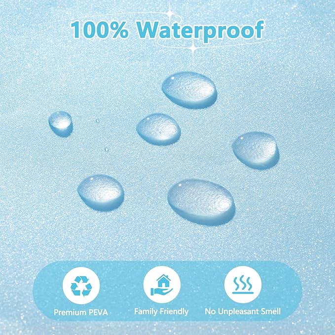 Seenus Waterproof Plastic Glitter Shower Curtain Extra Long 72 x 78 Inch, Sparkle PEVA Shower Curtain Liner with 3 Large Magnets, Sky Blue Blingbling Bathroom Decor Shower Curtain