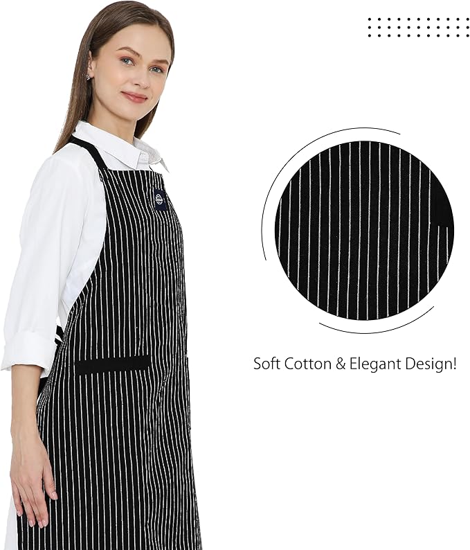 Encasa XO Cotton Kitchen Aprons for Women & Men with Pocket & Towel Loop, Adjustable Neck & Back Strap for Cooking, Baking