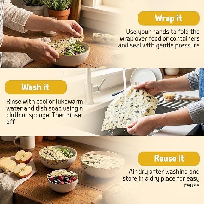 SUPERBEE Reusable Beeswax Wraps for Food – XL Beeswax Wrap Roll (35x13"), Bees Wrap Paper for Wrapping Cheese, Veggies, Sandwiches & Bowl Covers, Festive Holiday Print, Sustainable Gift Idea