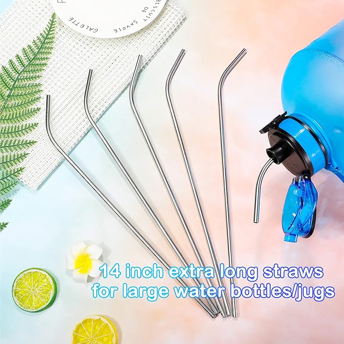 Geiserailie 8 Pieces 14 Inch Reusable Stainless Steel Straws Long Drinking Straws for 100 oz Tumblers, Extra with 4 Pieces Cleaning Brush(Silver)
