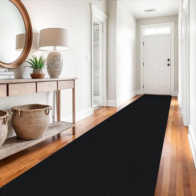 EARTHALL Extra Long Runner Rug 3x14 Ft Washable Runners for Hallways Cotton Non Slip Entryway Runner Braided Kitchen Runner Indoor Outdoor Carpet Runners for Stair, Hall, Foyers, Black/Grey