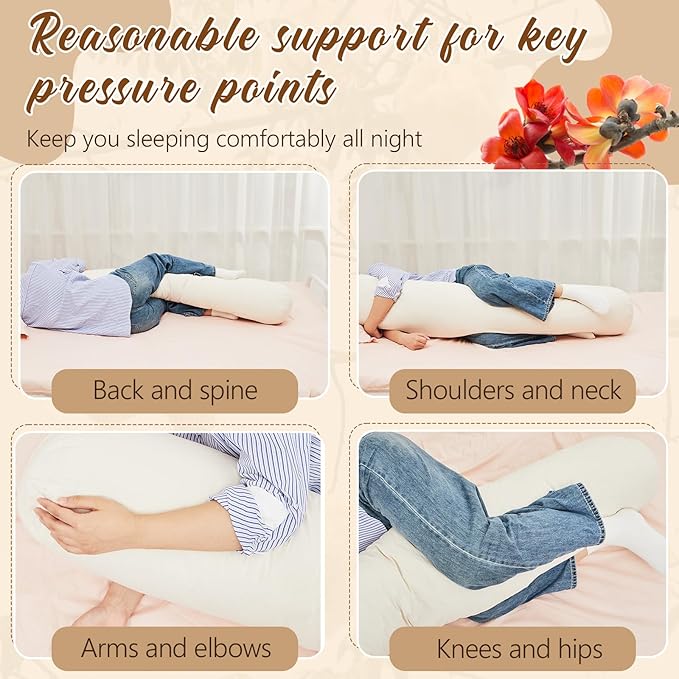 Leinuosen Organic Kapok Full Body Pillow 54" x 9" Long Tube Roll Bolster for Adults, Adjustable Height Firm Support for Side Sleeping, Pregnant Women, Kapok Filling