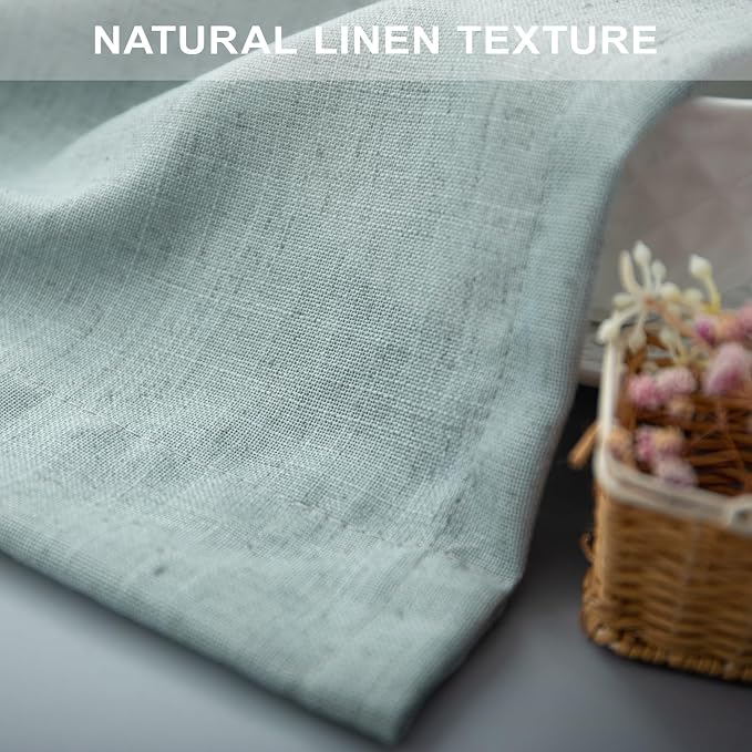 Short Curtains for Small Window Grommet Semi Blackout Sheer Cotton Textured Linen Half Curtains for Windows Bedroom Sea Green 54 Inch Length