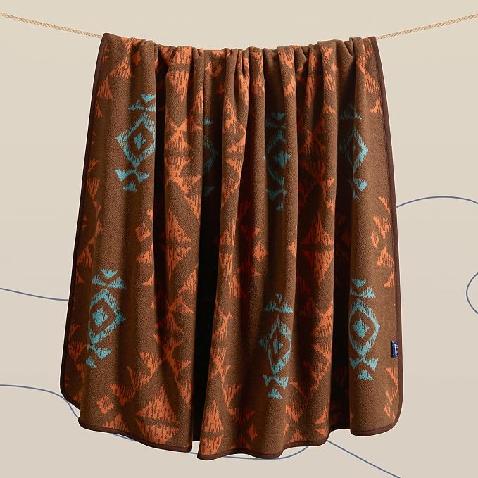 ACUSHLA Merino Wool Blanket - Soft Warm Thick Washable Large Throw Blanket for Camping Bed Couch Outdoor Travel All Weather, Navajo Style Brown 79X63