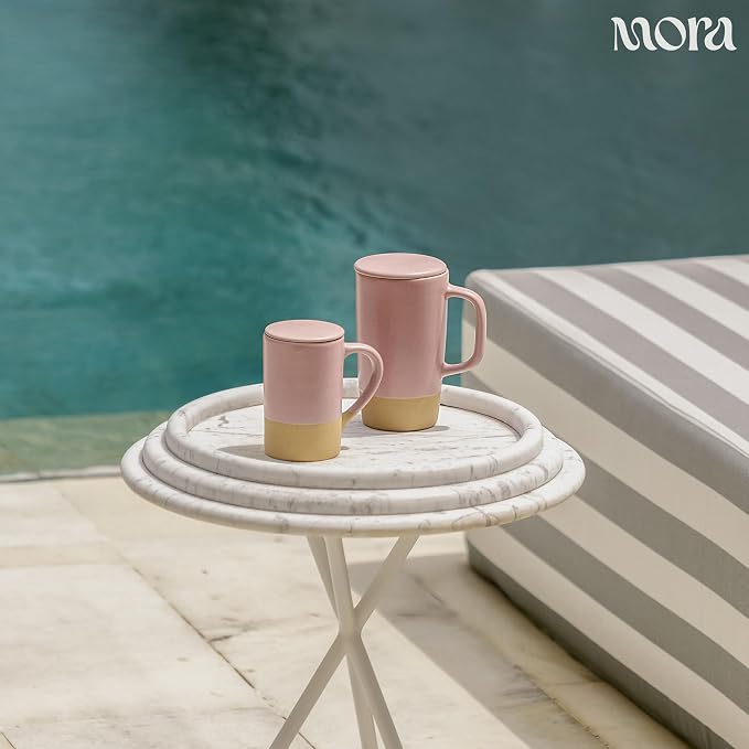 MORA Ceramics Large Tea Mug with Loose Leaf Infuser and Ceramic Lid, 18 oz, Portable, Microwave, Dishwasher Safe, Tall Coffee Cup - Rustic Matte Ceramic Glaze, Modern Herbal Tea Strainer, Dawn