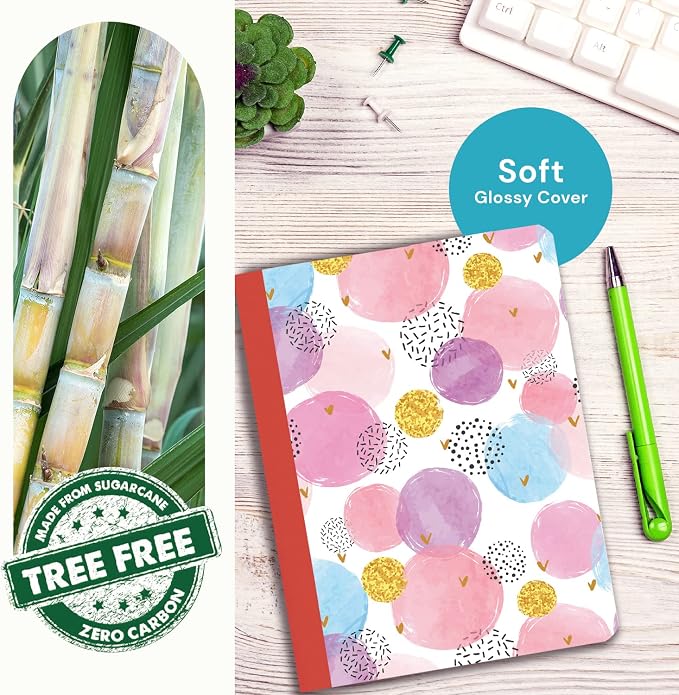 Composition Notebook, Sewn Eco-Friendly & Carbon Neutral Tree Free Paper Composition Book, 7.5” x 9.75”, 100 Sheets (Circles)
