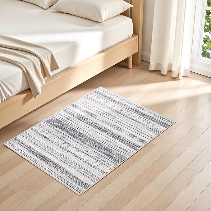 Tortania Area Rug Living Room Rugs - 2x3 Washable Soft Neutral Boho Moroccan Farmhouse Mat Indoor Floor Carpet for Bedroom Hallway Entryway Kitchen Home Office Decor - Grey