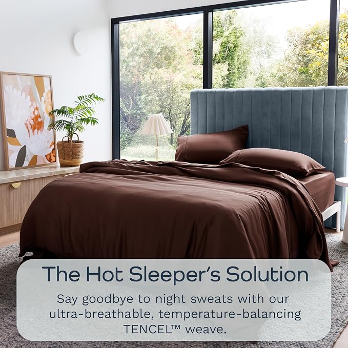 Olive + Crate Tencel Eucalyptus Pillowcases - 100% Tencel Lyocell Cooling Pillow Cases for Hot Sleepers - Hypoallergenic, Moisture-Wicking, Silk Alternative, Vegan - King Size Set of 2 - [Cacao]