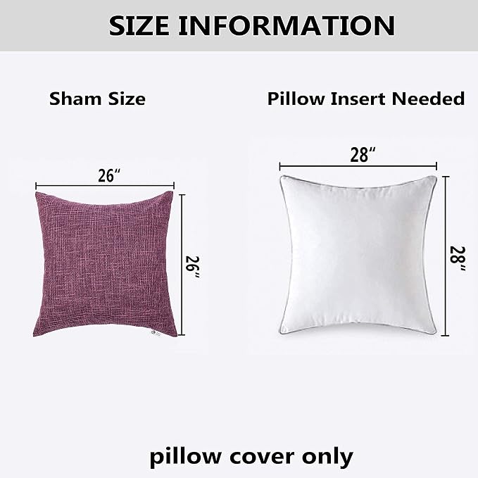 Kevin Textile Best Faux Linen Throw Cushion Covers Shams Textural Pillowcase with Hidden Zipper, 26"x26"(2 Pack, Purplish Red)