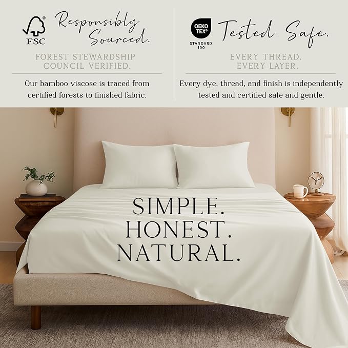 KARISSA MAE Pure Viscose from Bamboo Standard Size Pillowcase Set | 100% FSC Certified | Luxuriously Soft | Cooling | [Ivory]