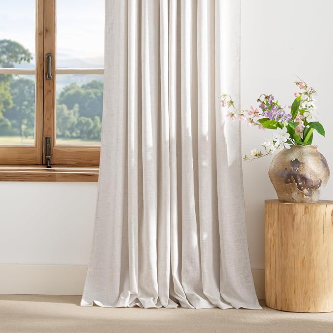 NICETOWN Linen Window Kitchen Curtains 84 Inch Long 2 Panels Set for Farmhouse, 70" Wide Thick Flax Linen Blend Privacy Drapes Rod Pocket & Back Tab with Light Filtering for Bedroom/Farmhouse