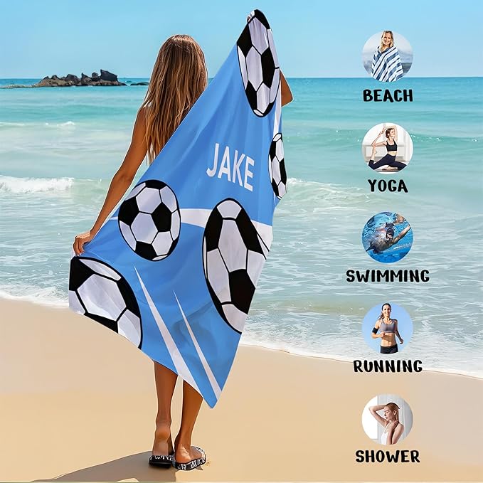 Personalized Beach Towel With Name, Custom Beach Towel with Text, Customized Football Microfiber Pool Towel, Quick Dry & Absorbent Swim Towel for Adult,Anniversary, Birthday, Summer Holiday,Vacation