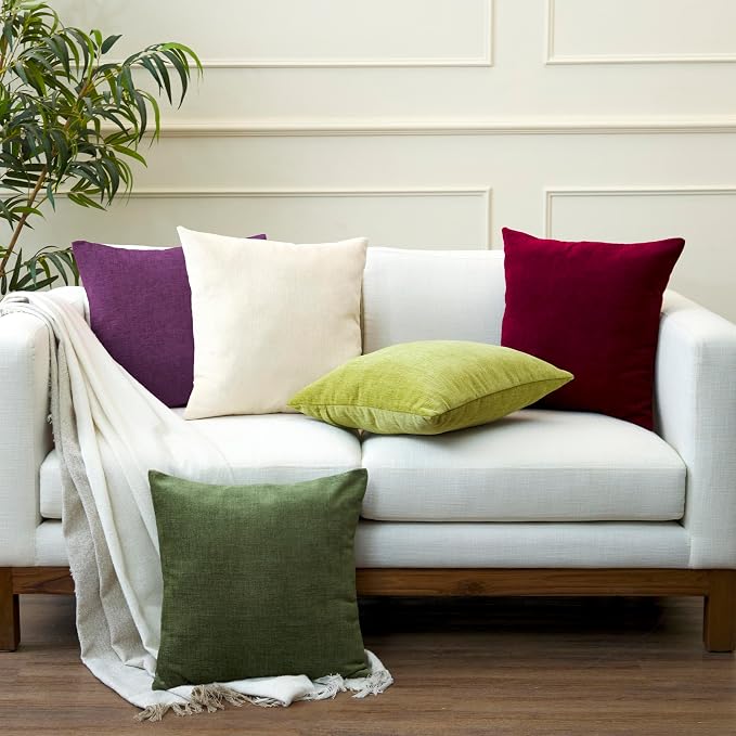 Encasa XO Throw Pillow Covers 18x18 in Set of 2 Purple | No Inserts | Cotton Pillow Covers for Living Room, Bed, Sofa, Couch | Decorative Cushion Covers with Improved Zipper
