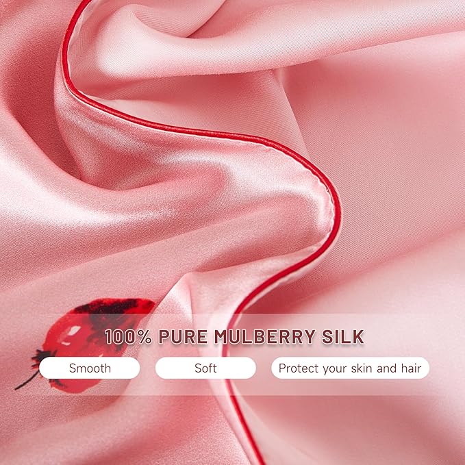 THXSILK Mulberry Silk Pillowcase for Hair and Skin, Grade 6A+ Organic Mulberry Silk Pillow Case with Hidden Zipper, King Size 20"x36" Silk Pillow Case, 1pc, Pink Strawberry