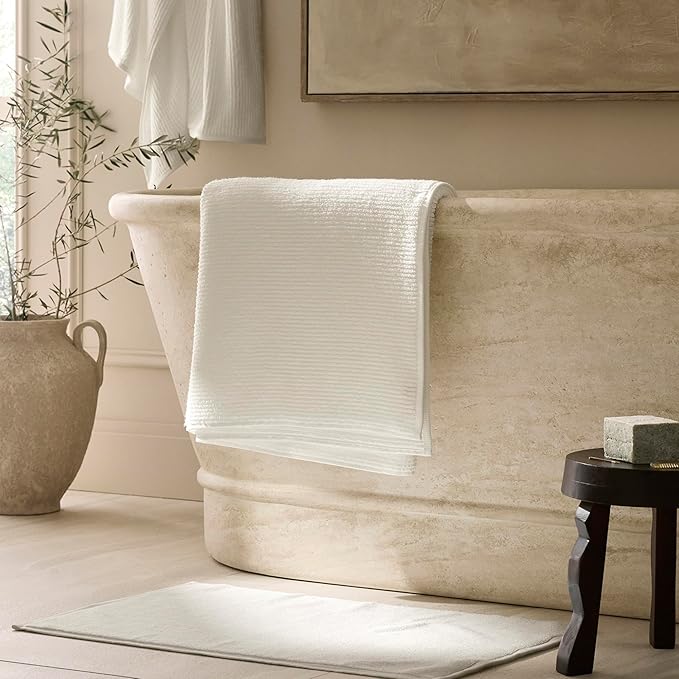 BOLL & BRANCH Turkish Ribbed Bath Sheet - Cream - 100% Organic Turkish Cotton - Oversized Soft Absorbent Quick Dry Luxury Spa Bath Sheet with Textured Rib Weave - Premium Comfort