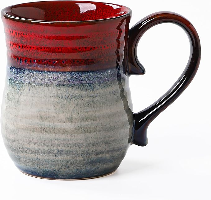 21 oz Large Ceramic Coffee Mugs, Handmade Cup with Large Handle, Big Tea and Coffee Cups for Office and Home, Microwave and Dishwasher Safe (Ink Red)