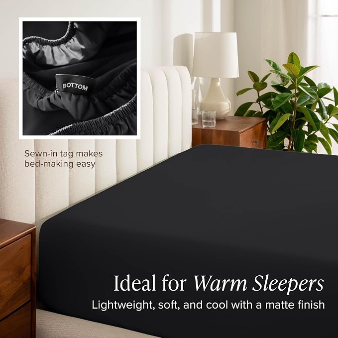 Bare Home 100% Organic Cotton Queen Sheet Set - Crisp Percale Weave - Lightweight & Breathable - Bedding Sheets & Pillowcases (Queen, Black)
