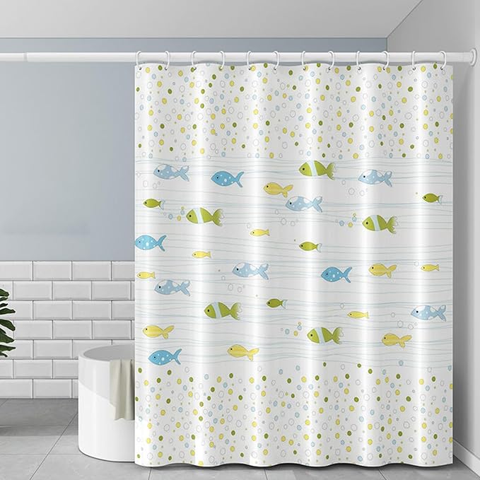 Plastic Shower Curtain Liner, Premium EVA 5G Cartoon Fish Shower Curtain, Shower Curtains for Bathroom with 3 Magnetic Weights and Rustproof Grommets (Cartoon Fish, 72x72 in)