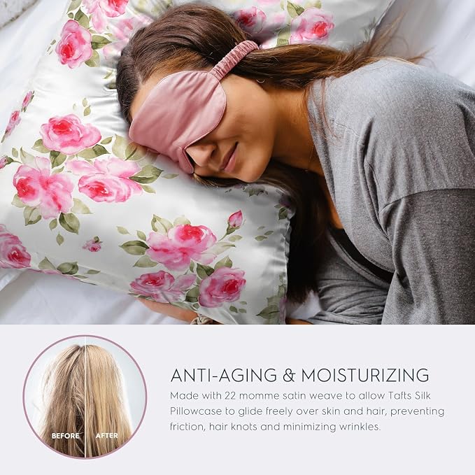 TAFTS 22mm 100% Pure Mulberry 6A Silk Pillowcase for Hair & Skin with Zipper Closure, Cooling, Natural, Organic, Double Sided Silk Pillow Case (Rose, Queen Size, 20"x30")