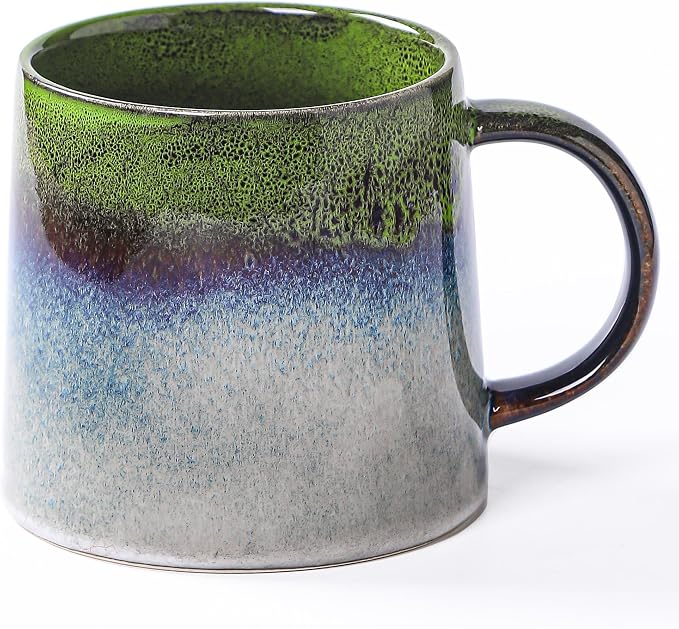 Large Ceramic Coffee Mugs, 20 oz Handmade Pottery Mug, Big Tea Cups with Handle for Office and Home, Dishwasher and Microwave Safe (Light Green)