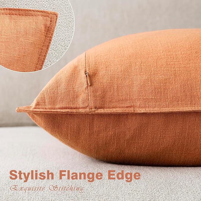 Foindtower Pack of 2, Decorative Linen Soild Throw Pillow Covers Soft Accent Euro Cushion Case Farmhouse Neutral Pillowcase for Chair Couch Sofa Bed Living Room Home Decor 18 x 18 Inch Dusty Orange