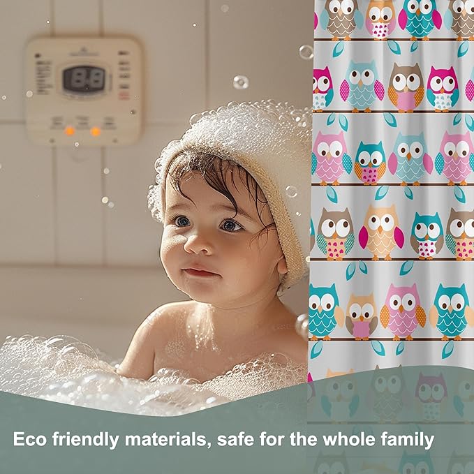 Plastic Shower Curtain Liner, Premium EVA 5G Owl Shower Curtain, Shower Curtains for Bathroom with 3 Magnetic Weights and Rustproof Grommets (Owl, 72x72 in)