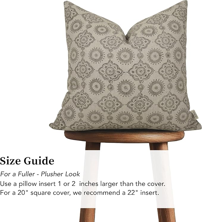 Handmade Block Print 100% Thick Cotton 20 x 20 inch Throw Pillow Cushion Cover with Zipper - Pillowcase for Bedroom, livingroom, Couch, Sofa, Outdoor, Chair, Bed, Home Décor-Uma (Grey)