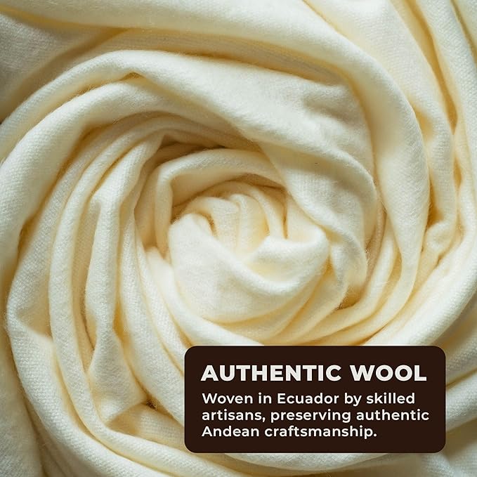 Alpaca Wool Throw Blanket | Ultra Soft, Lightweight, Warm, Breathable, Non-Itchy | Classic, Elegant-Minimalist Design for Bed, Couch, Travel, or Gift | 90" L x 64" W (Cream White)