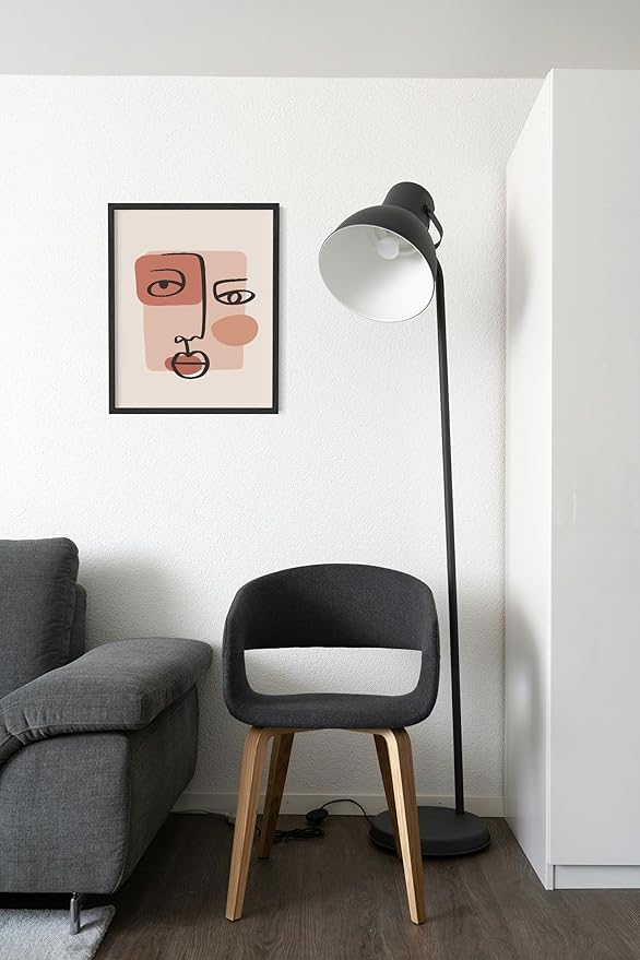 Abstract Face Wall Art Continuous Line Drawing Organic Shapes Earth Tones Terracotta Mid Century Modern 11x14 Inch Oak Wood Black Framed Minimalist Portrait for Bedroom Decor
