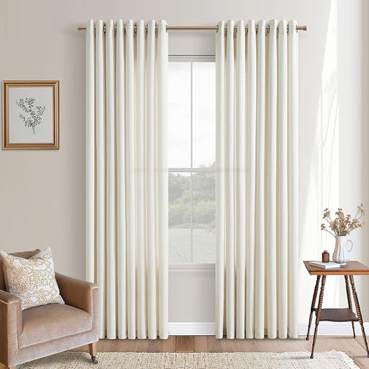 Grommet 80 Inch Cream Curtains for Living Room 2 Panel Sets Grommet Ivory Off White Simple Boho Farmhouse Decor Burlap Textured Semi Sheer Linen Drapes for Bedroom Window Drapery 80 Inches Long