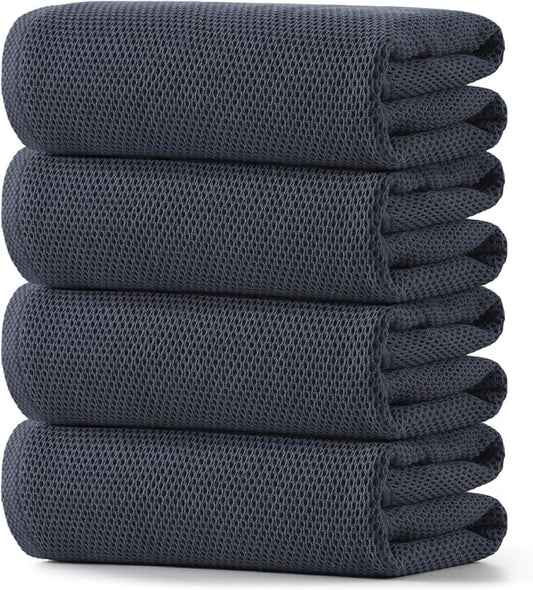 REDKISS 100% Cotton Waffle Weave Bath Towels 4 Piece - 27.5x55 Inches| Lightweight, Quick Dry & Highly Absorbent,Perfect for Spa, Gym, Travel, Guest Bathroom-Dark Gray