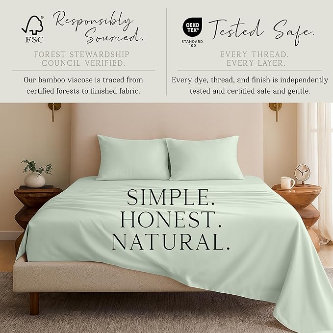 KARISSA MAE Pure Viscose from Bamboo Standard Size Pillowcase Set | 100% FSC Certified | Luxuriously Soft | Cooling | [Sea Glass]