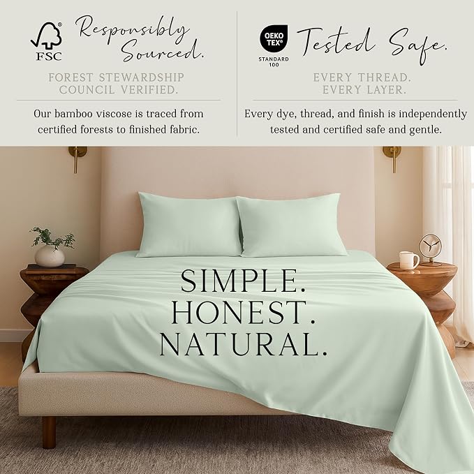KARISSA MAE Pure Viscose from Bamboo Queen Size Pillowcase Set | 100% FSC Certified | Luxuriously Soft | Cooling | [Sea Glass]