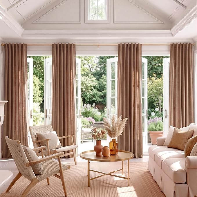 NICETOWN Terracotta Linen Curtains 96 inch Long 2 Panels Set, 55" Wide Thick Flax Linen Blend Organic Home Decor Rod Pocket & Back Tab with Light Filtering for Bedroom/Living Room