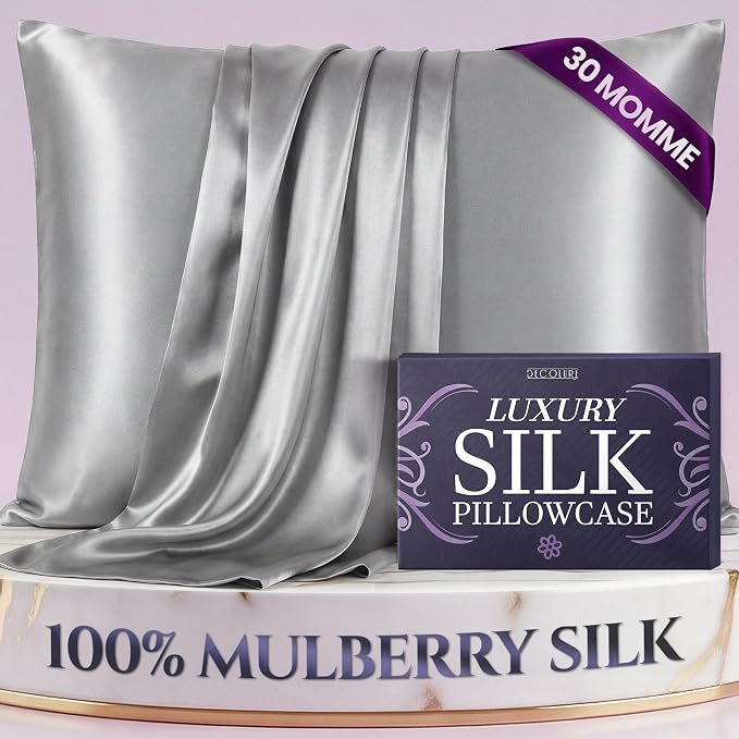 DECOLURE 100% Pure Mulberry Silk Pillow Case King Size – Highest Grade 30 Momme 6A+, Luxuriously Soft & Cooling Silk Pillowcase for Hair & Skin, Hypoallergenic, Breathable, Hidden Zipper (Silver Grey)