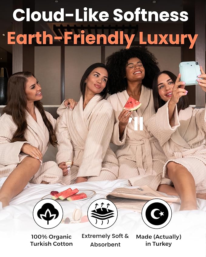 100% Organic Turkish Cotton Bathrobe - Terry Cloth Spa Towel Robe Lightweight Absorbent Shower Robe