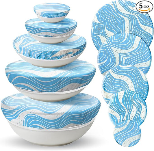 Reusable Beeswax Bowl Covers (5-Pack) - Eco-Friendly Food Wraps & Bread Proofing Shower Caps, Perfect for Sourdough Fermentation and Food Storage (Navy Blue)