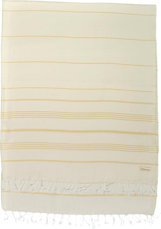 Bersuse Towels Anatolia XL Beach Blanket Throw Blanket Turkish Towel 100% Cotton Extra-Large Quick-Dry Lightweight Premium Peshtemal Towel - 61x82 Inches, Natural Gold