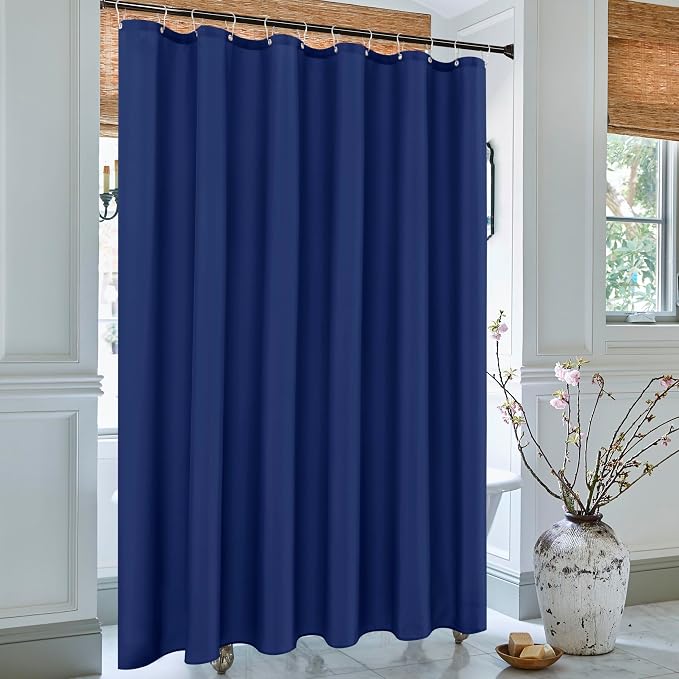 Biscaynebay Hotel Quality Fabric Shower Curtain Liners 72 Inch by 72 Inch, Navy Water Resistant Bathroom Curtains, Rust Resistant Grommets Weighted Bottom Hem Machine Washable