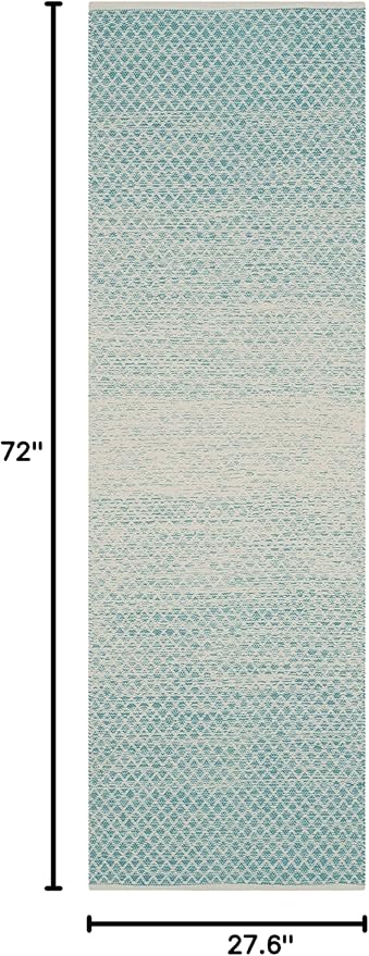 SAFAVIEH Montauk Collection Runner Rug - 2'3" x 6', Turquoise & Ivory, Handmade Cotton, Ideal for High Traffic Areas in Living Room, Bedroom (MTK601E)