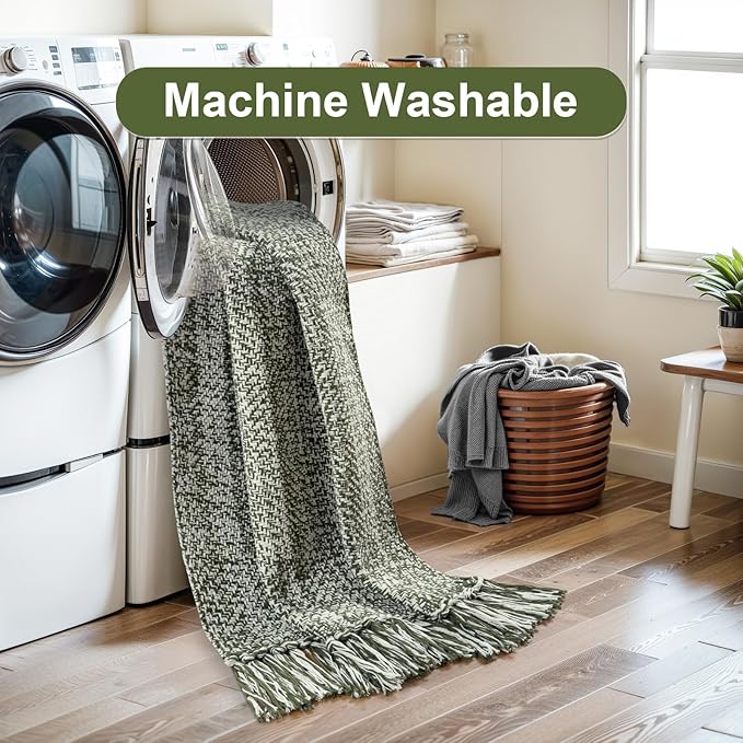 Collive Kitchen Runner Rug, 2' x 4.3' Hand-Woven Reversible Washable Rug, Olive Green/Cream Cotton Modern Farmhouse Bathroom Rug Hallway Carpet for Foyer Bedroom Entry Back Door Decor