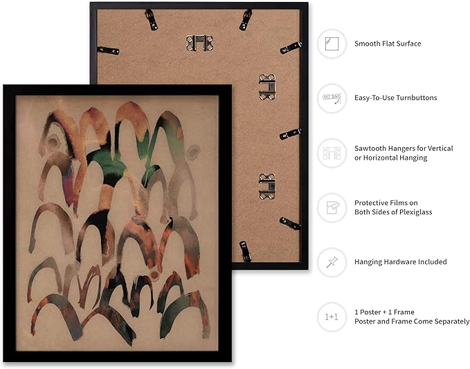 Monem Art Abstract Arch Mark Making Painting Print - Contemporary Peach and Mocha Art Poster - Wall Decor for Living Room, Bedroom or Office - 16x20 Black Framed Wall Art by Renee Stramel