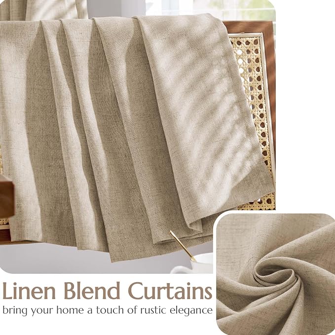 jinchan Linen Curtains with White Privacy Lining Taupe Lined Curtains 84 inch for Closet Small Window Living Room Bathroom Neutral Farmhouse Cottage Core Light Filtering Rod Pocket Back Tab 2 Panels