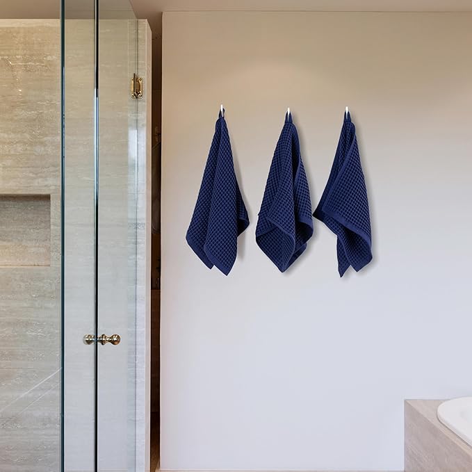 PÜSKÜL - Set of 3 Organic Waffle Hand Towel Navy - Premium Quality, 100% Turkish Cotton, Soft, Quick-Dry, Absorbent, Lint-Free Face Kitchen Hand Towels (Navy Blue, Hand Towels - Pack of 3)