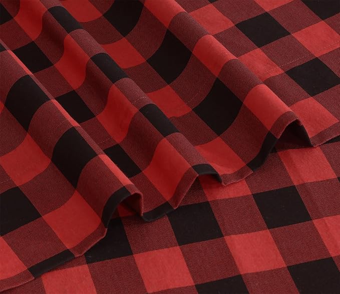 RUVANTI Flannel Sheets King Size - 100% Cotton Double Brushed King Size Sheets Set - Deep Pockets 16 Inches Bed Sheets - All Seasons Breathable & Extra Soft - Warm & Cozy, 4 Piece, Red & Black Plaid